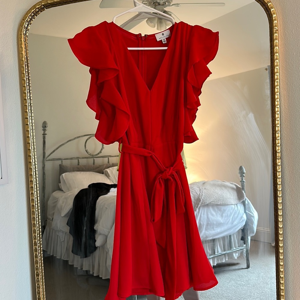Red ruffle mini dress, worn once